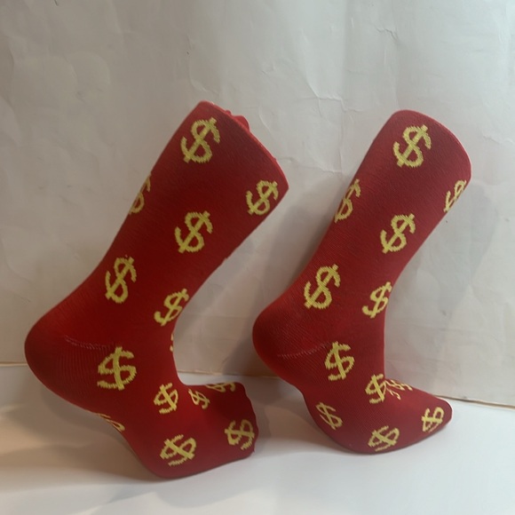 ❤️ Red and Gold Money Sign Novelty Socks Unisex - Picture 2 of 8